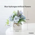 Realistic blue hydrangea artificial plant in white ceramic pot with rope bow - Blue Hydrangea - White Potted Artificial Flower Ornament