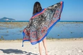 Ethnic red beach shawl with blue mandala patterns and decorative fringes for women - Style 09-Mandala Tassel / 180cm