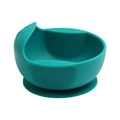 Lake blue silicone baby suction bowl with spill-proof rim and strong vacuum base - Silicone Suction Bowl / Dark Green