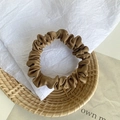 Elegant bronze satin silk hair scrunchie with glossy texture and soft folds for women - Light Brown