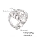 Double-layered silver titanium steel ring with sparkling Czech diamonds inlay - US 6 / Steel Color (A638)