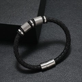Bracciale multistrato in pelle PU intrecciata nera da uomo con fibbia magnetica argento - 21.5cm / Argento