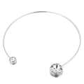 Gepolijste zilveren roestvrijstalen open choker ketting met twee asymmetrische zirkonia's - Zilver (KN201680-KC)