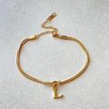 Golden double-layer snake chain bracelet featuring a capital letter L pendant charm - Gold-L