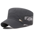Casquette plate respirante gris foncé pour hommes avec plaque métallique dorée - Réglable / gris foncé
