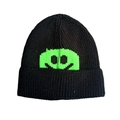 Bonnet en maille noir de style japonais avec motif smiley pixel vert fluo pour femme - Noir avec sourire vert