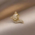 Golden fox brooch with opal stone and sparkling zircon accents on silk fabric - Fox Shape Style (40109)