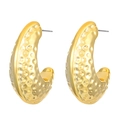 Chunky gold-plated C-shape hoop earrings featuring a vintage hammered honeycomb texture - Gold Hammered Thick C-Shaped Hoop Earrings / Light KC Gold (WG-0822)