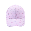 Detail of lavender baseball cap for kids with colorful rainbow prints and curved brim - Pink Rainbow Baseball Cap