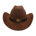 Chapeau de cowboy en daim marron foncé avec ornement étoile en bronze vintage - Taille unique / Café