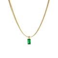 Gold snake chain necklace featuring a rectangular emerald green zircon pendant charm - Light Gold with Green Stone
