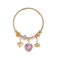 Gouden bedelarmband met roze kristallen kralen, hartvormige hanger en kroon in luxe stijl - Hart Kroon Stijl / Roze