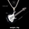 Silver guitar necklace in stainless steel with detailed dimensions and 70cm chain - Guitar No.8 + 70cm Steel Chain