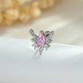 Silver butterfly cartilage piercing with pink teardrop and clear marquise zircons - Pink