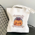 Détail du sac cabas blanc en toile avec motifs d'Halloween de chat noir et citrouille - Happy Halloween Chat Citrouille Style 15