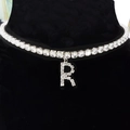 Silver letter R pendant choker necklace with sparkling zircons on a black display - Letter R [Silver]