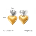 Detailed view of two-tone double heart earrings with size specs and model HC-E10010-SG - Double Heart Spliced Earrings (Silver Top Gold Bottom)(HC-E10010-SG)