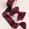 Burgundy pleated satin ribbon with ruffled edges for DIY hair accessories and dresses - 2.5CM (10 Yards/Roll) / Bordeaux