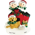 Customized family resin Christmas ornament with two children and golden retriever dog - 2 Snowmen And Pet Dog Machine Printed Style (A328)