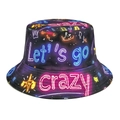 Nahaufnahme von Fischerhut mit lebendigem Neon Graffiti Let's go und Crazy Print Motiven - Neon-Graffiti (1#)