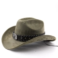 Olive green vintage western cowboy hat with wide brim and decorative metal bull head belt - M (56-58cm) / Army Green