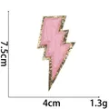 Roze chenille bliksemschicht patch met gouden glitterrand, borduurwerk 7,5cm x 4cm - Lichtroze Bliksem (#15)