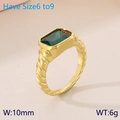 Massiver 18K vergoldeter Edelstahlring mit einem rechteckigen smaragdgrünen Edelstein - US 6 / Grüngold