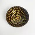 Handcrafted coconut shell bowl with yellow petal mosaic inlay and dark brown finish - Yellow Water Drop Style