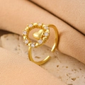 Elegant gold open ring featuring a solid heart center surrounded by clear zircon stones - Gold Heart Zirconia Ring (M-590)