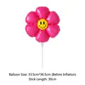 Detail of pink flower balloon with smiley face showing dimensions 33.5cm by 36.5cm - Handheld Daisy With Support Rod / Pink