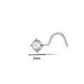 L-förmiger 3mm Nasenstecker aus Edelstahl mit rundem Zirkonia in Silber-Finish - Rund / Silber