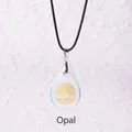 Opal stone teardrop necklace with golden Tree of Life engraving on black cord - Tree of Life Opalite Pendant