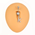 Piercing per ombelico in acciaio inossidabile argento con pendente a lettera K di cristalli - Lettera K (Z-254) / Argento