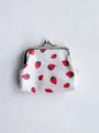 Mini strawberry print coin purse with white glitter texture and silver metal clasp - Strawberry - White / 9x8x2cm