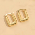 Minimalist 14K gold plated rectangular hoop earrings with polished metal finish for women - Rectangular Hollow Gold