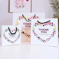 Three white floral heart paper gift bags with black rope handles and Thank You printing - Medium (20*8*20cm) / White Floral Thank You