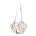 Borsa tote in tela crema con ricami di tulipani rosa e morbido nastro di raso - Ricamo a Tulipano / Bianco
