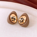 Vintage brown matte drop earrings with golden number 5 detail and silver needles - 86# Silver Pin-Gold-Brown-Gold Plated