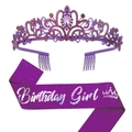Sparkling purple Birthday Girl sash and glittery tiara set for princess birthday parties - One Size / Purple Italic Girl Set