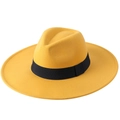 Cappello fedora classico in lana giallo brillante con nastro nero per uomo e donna - Taglia Unica 58cm Circonferenza / Giallo