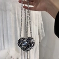 Borsa a tracolla glitterata a forma di cuore con lunga catena in metallo argento - Paillettes Argento