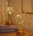 Golden hemp rope moon lamps with star and ball pendants in a warm glowing 2-piece set - Iron Moon Face Round Ball
