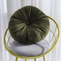 Olive green velvet round pumpkin pillow with elegant pleated design and center button - Army Green