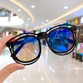 Occhiali da sole rotondi vintage neri per bambini con lenti blu riflettenti per bimbi - Nero lucido specchio blu