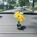 Mini glass flower vase with yellow daisies for car dashboard, featuring a Good Mood label - Yellow Daisy Vase Only