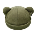 Detail of army green beanie with bear ears and a stylish black metal ring accent - M (56-58cm) / Army Green