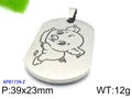Stainless steel military tag pendant with cartoon pig engraving, model KP81739-Z - Small Pig (KP81739-Z)