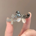 Silver butterfly brooch with sparkling grey crystals and white cat eye stone details - 286# Butterfly