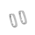 Elegant S925 sterling silver oval hoop earrings with shimmering cubic zirconia stones - Rectangular Style (ERH205) / Silver