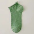 Morandi grass green cotton ankle socks with waffle knit texture and rolled cuff - One Size / Forest Green